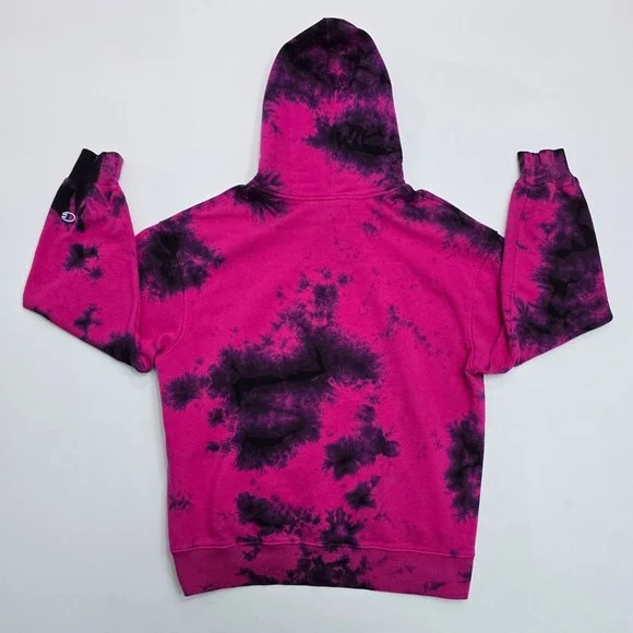 Champion Womens Pink Black Tie Dye Hoodie Sweatshirt XL Rose Logo - Picture 2 of 13